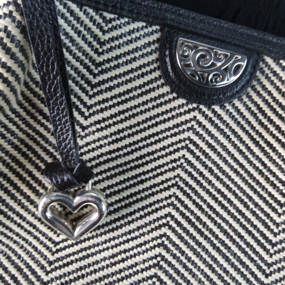 BRIGHTON Cala Tote Purse Blk & Wht Woven Black Leather Base ClassicCore ChicCore - Picture 7 of 12